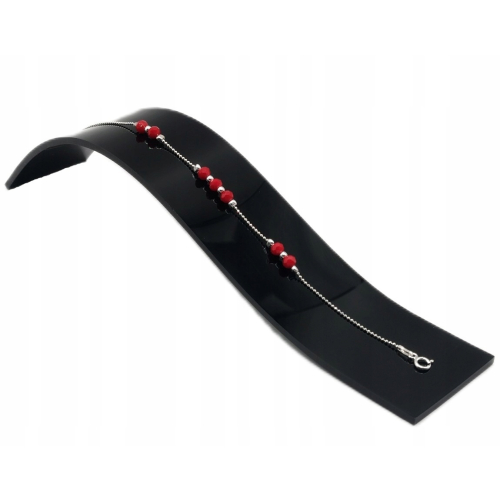 Srebrna bransoletka 925,17+ 3cm czerwone kulki, splot kulkowy, APHORA