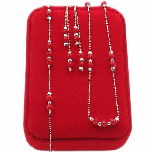 Srebrna bransoletka 925,17+ 3cm czerwone kulki, splot kulkowy, APHORA