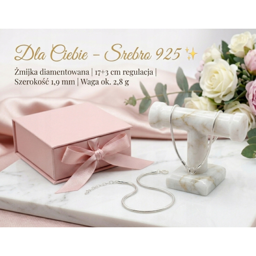 Srebrna Bransoletka 925 na rękę żmijka diamentowana 17+3cm APHORA