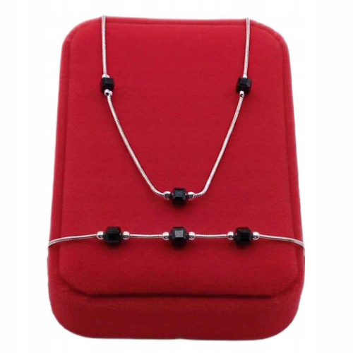 Srebrny KOMPLET 925, 2w1 splot żmijka, czarny kwadrat APHORA