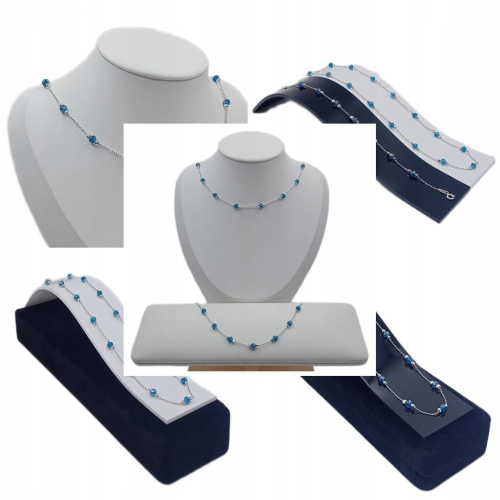 Srebrny komplet 925 3w1 niebieskie kulki splot kuleczki diamentowane APHORA