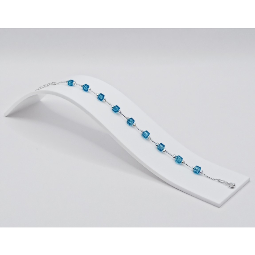 Srebrna Bransoletka 925 Na Rękę 18+3cm Lazurowe Kryształki APHORA